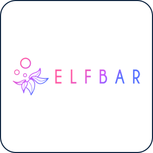 Elf Bar-logga med rosa och lila nyanser och en stiliserad bladdesign